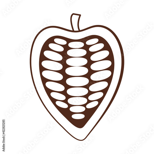 Vector outline hand drawn cocoa bean. Healthy food illustration in retro style. Chocolate food. Cocoa icon for brochures, banner, restaurant menu and market