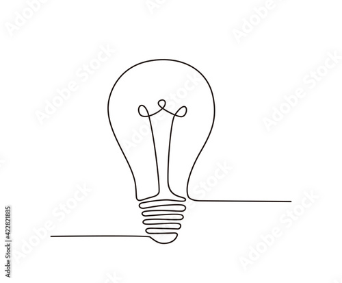Continuous line drawing. Electic light bulb. Eco idea metaphor. bulb illustration.