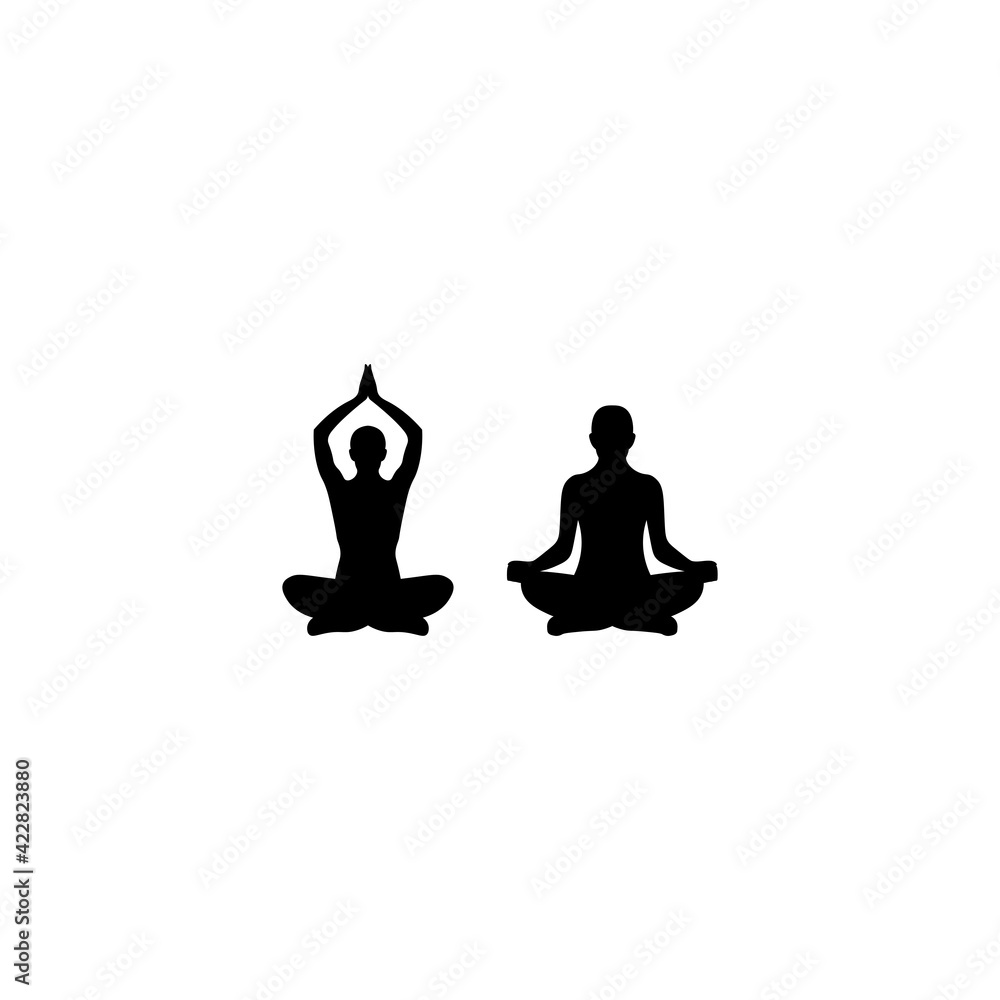 Black icon sign man and woman engaged in yoga, two people sitting. Vector illustration eps 10 Black icon sign man and woman engaged in yoga, two people sitting. Vector illustration eps 10