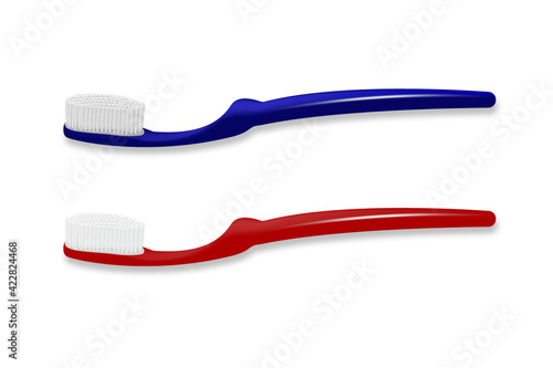 The toothbrush is blue and red. Vector illustration, realistic.