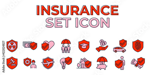 Set of Insurance elements icon. Insurance elements pack symbol template for graphic and web design collection logo vector illustration
