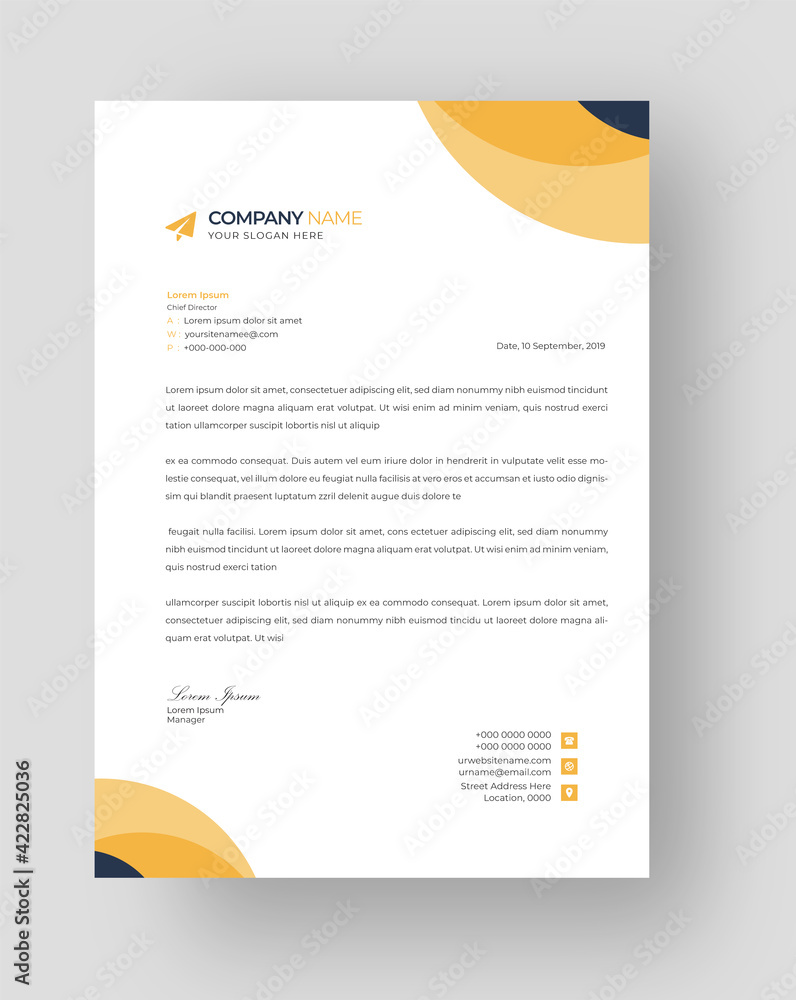 corporate modern letterhead design template with yellow and dark color. creative modern letter head design templates for your project. Vector illustration. Simple yellow letter head design template