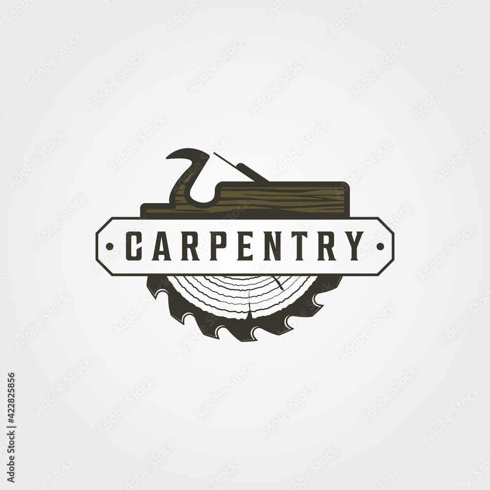 carpentry logo vector vintage symbol illustration design, woodwork emblem logo design - obrazy, fototapety, plakaty 