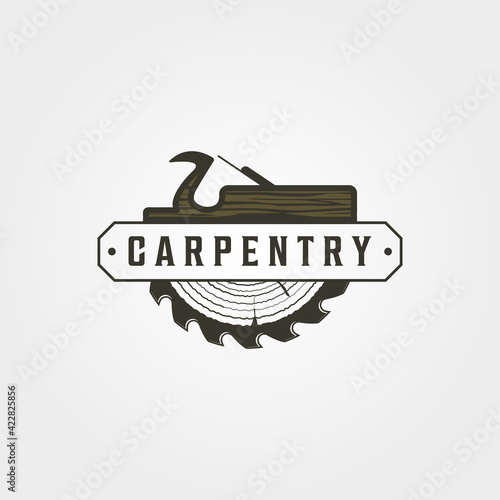 carpentry logo vector vintage symbol illustration design, woodwork emblem logo design