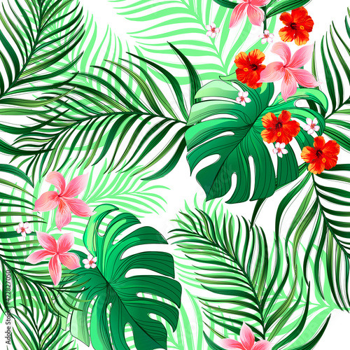 Tropical vector print. Seamless summer background. Trendy botanical pattern.