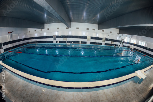 swimming pool for swimming in the gym. clean and cold water in the indoor pool