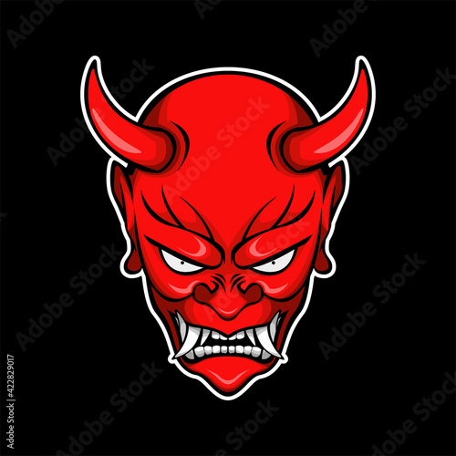 a vector illustration of red Japanese demon mask