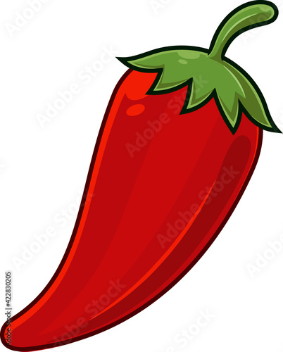 Cartoon Fresh Red Hot Chili Pepper. Vector Hand Drawn Illustration Isolated On Transparent Background