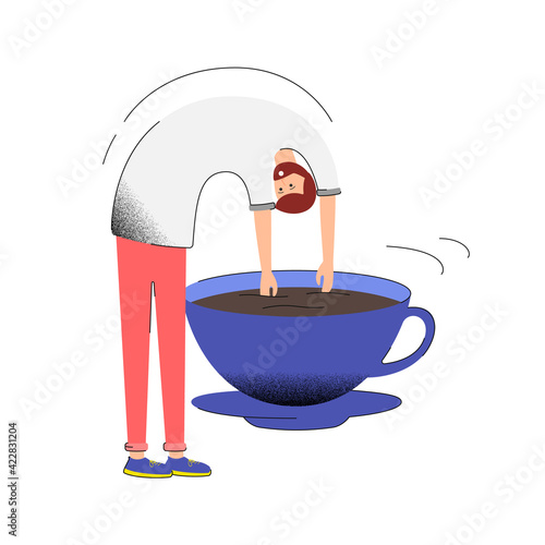 Bearded Man Dips in a Cup of Coffee