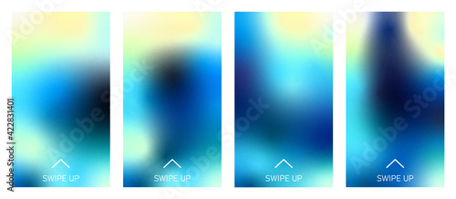  Backgrounds with swipe up symbol for social media story. Vector abstract colorful gradient template for smartphone screen, stories, landing page, website, mobile app, phone cover design. Swipe up ico