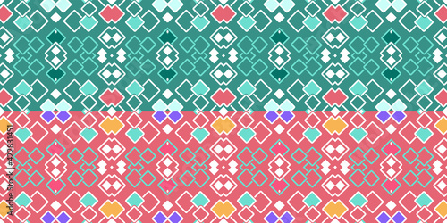 Seamless pattern with horizontally oriented ethnic ornament. Two color versions. Vector illustration