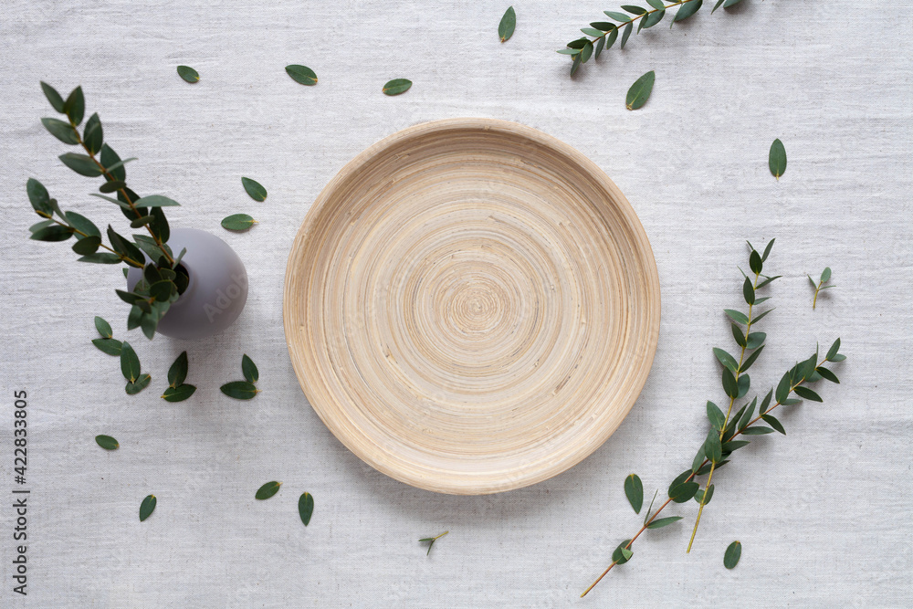 Rustic background with wooden plate