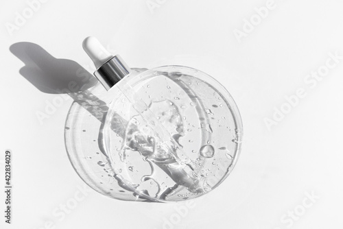Liquid gel or hyaluronic serum acid in petri