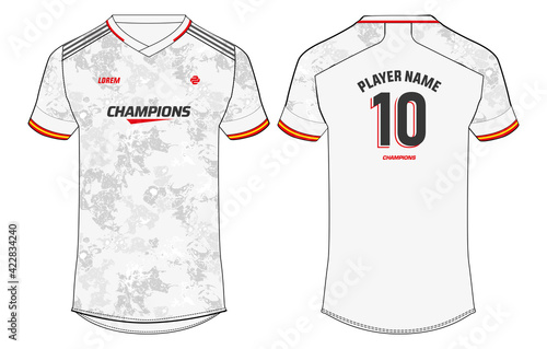Sports jersey t shirt design concept vector template, Spain football jersey concept with front and back view for Cricket, soccer, Volleyball, Rugby, tennis and badminton uniform