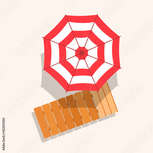 Chaise longue and umbrella isolated on white background. Cartoon flat style