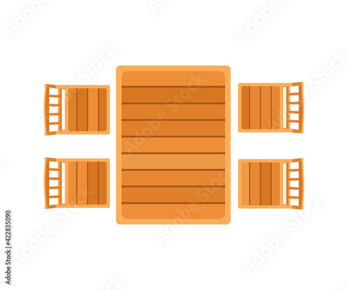 Garden furniture. Wooden table and chairs isolated on white background. Cartoon flat style