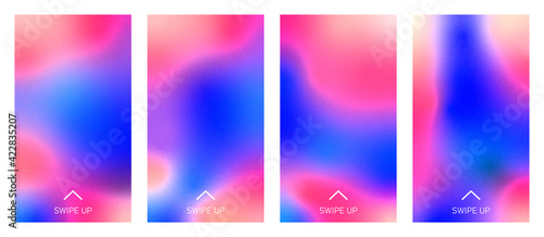  Backgrounds with swipe up symbol for social media story. Vector abstract colorful gradient template for smartphone screen, stories, landing page, website, mobile app, phone cover design. Swipe up ico