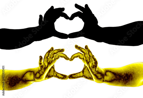 The two hands joined in the shape of a heart. Hand gesture in the form of a heart isolated on a white background.