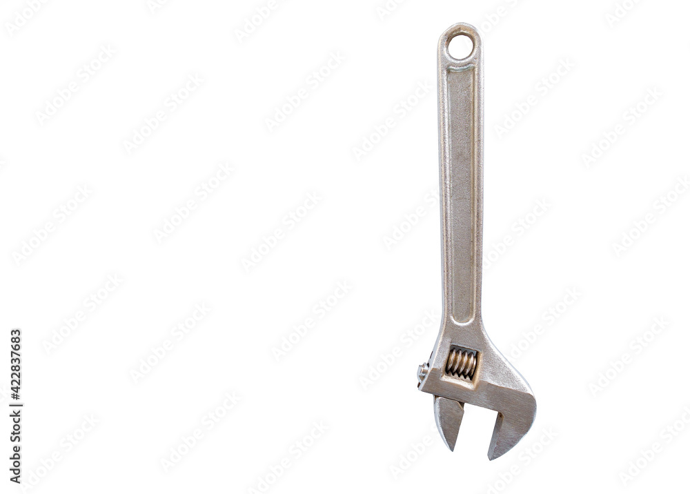 Old metal adjustable wrench isolated on white background. Old metal adjustable wrench isolated on white background.