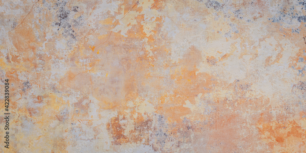 Panorama de fond de vieux mur pour création d'arrière plan. Panoramique aspect crépi de façade.	