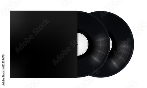 Two black musical vinyl record in an envelope. Vector image on white background