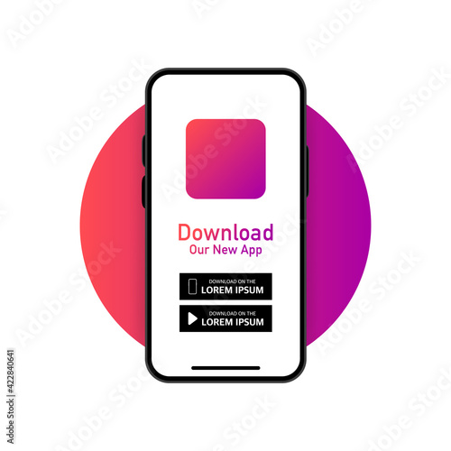 Download our app advertising banner. Phone mockup. App for mobile. UI and UX design. Vector illustration.