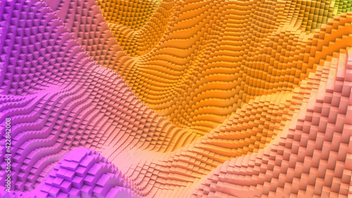 Box Pixel Voxel Colorful Waves Rectangles Landscape Wallpaper Background 3D Render