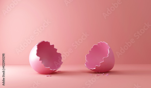Cuadro en lienzo Empty Broken Pink Easter Egg on Pink studio background