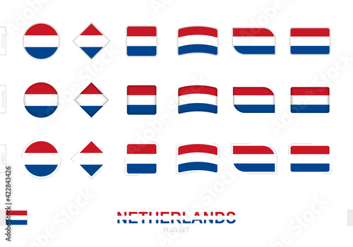 Netherlands flag set, simple flags of Netherlands with three different effects.
