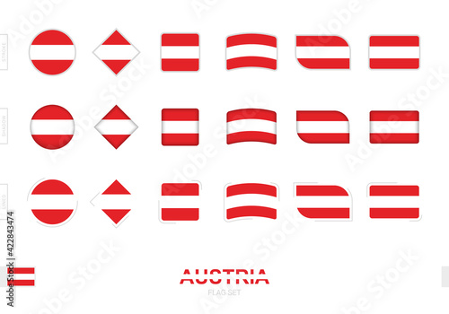 Austria flag set, simple flags of Austria with three different effects.