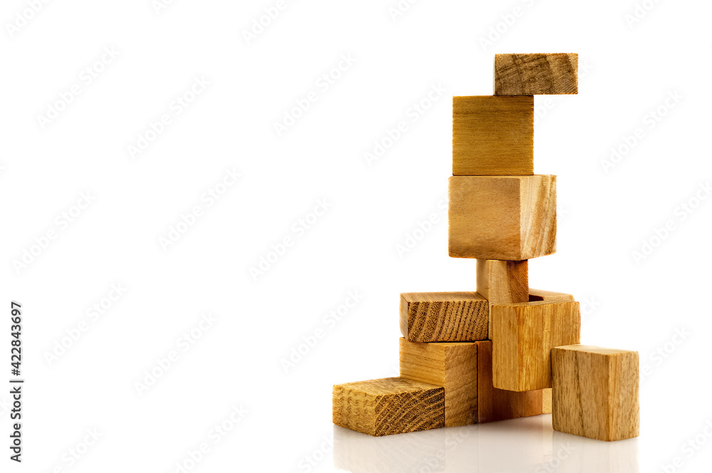 Wooden brain pyramid. Wooden puzzle made up of parts isolated on a white background. Business success concept. Layout for presentation. Wooden brain pyramid. Wooden puzzle made up of parts isolated on a white background. Business success concept. Layout for presentation.