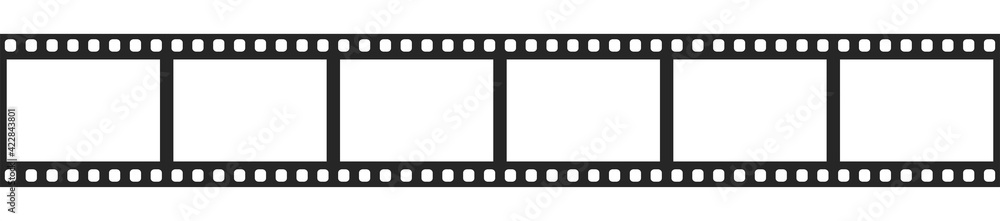 Cinema filmstrip roll on white background. Blank negative film. 35mm film slide frame. Cinema or photo frames. Long, retro film strip frame. Vector illustration