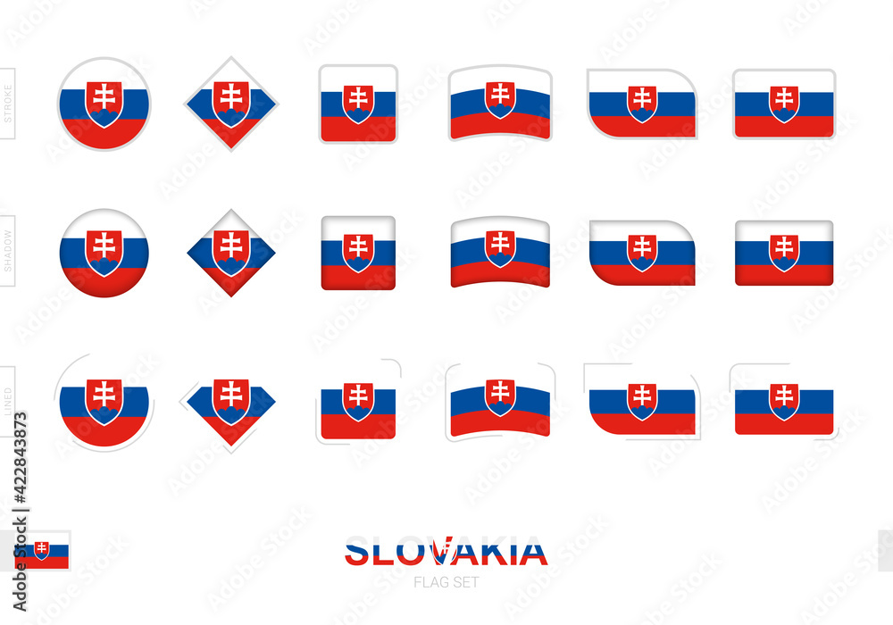 Slovakia flag set, simple flags of Slovakia with three different effects. Slovakia flag set, simple flags of Slovakia with three different effects.