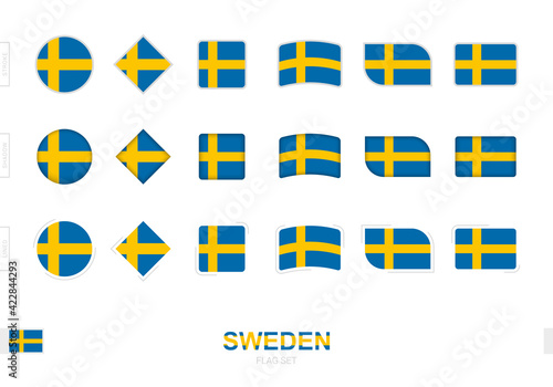 Sweden flag set, simple flags of Sweden with three different effects.