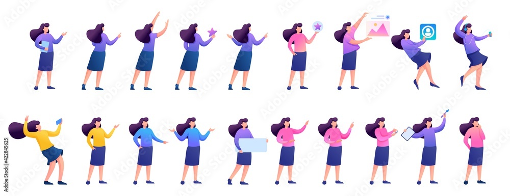 Set of girls with different poses for use in vector illustrations Set of girls with different poses for use in vector illustrations