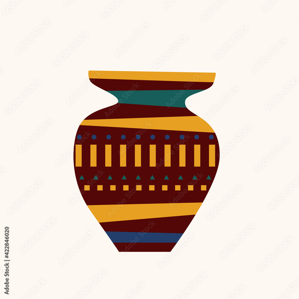 Ethnic clay terracotta vase pattern background. Isolated african vase symbol for design tourism agency flyer, souvenir shop advertising, ethnic african festival t shirt print etc.