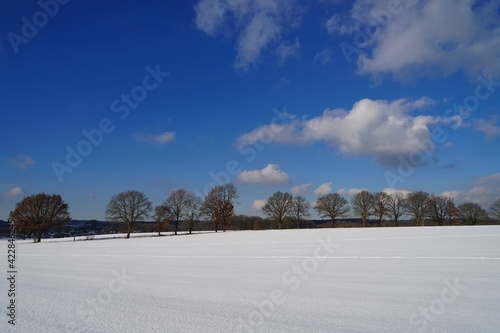 snow over fields in suburb of Hamburg, winter season
