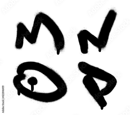 Spray graffiti tagging font. Letters ''M'', ''N'', ''O'', ''P''. Part 4