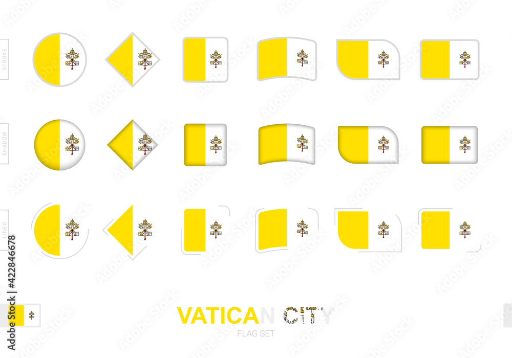 Vatican City flag set, simple flags of Vatican City with three different effects. Vatican City flag set, simple flags of Vatican City with three different effects.