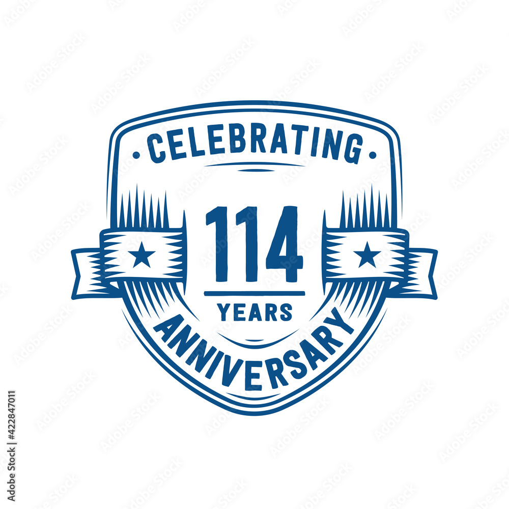 114 years anniversary celebration shield design template. 114th anniversary logo. Vector and illustration.
114 years anniversary celebration shield design template. 114th anniversary logo. Vector and illustration.