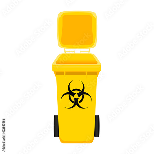 Yellow garbage basket and container with biohazard symbol.
Isolated on white background