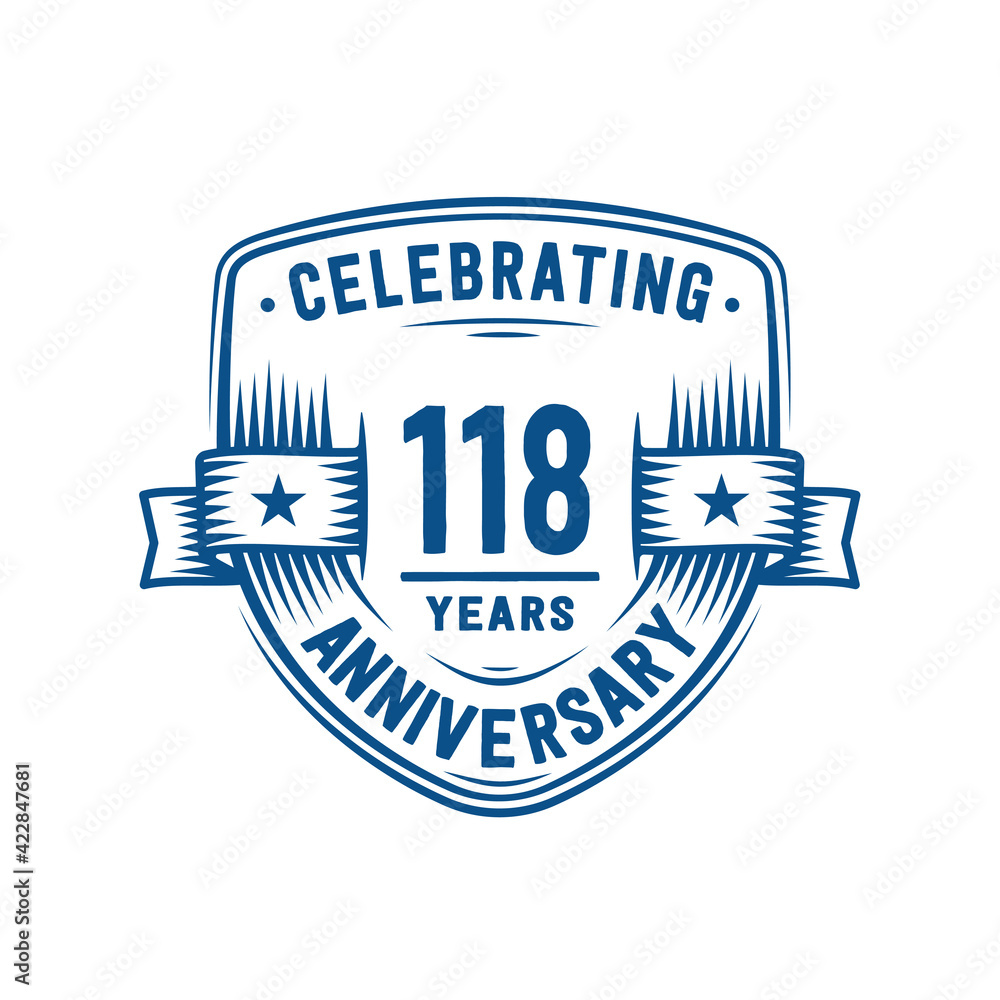 118 years anniversary celebration shield design template. 118th anniversary logo. Vector and illustration.
118 years anniversary celebration shield design template. 118th anniversary logo. Vector and illustration.