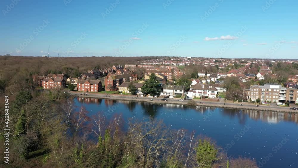 BEAUTIFUL ENGLAND CITYSCAPE WITH A POND FULL OF DUCKS AERIAL BEAUTIFUL ENGLAND CITYSCAPE WITH A POND FULL OF DUCKS AERIAL