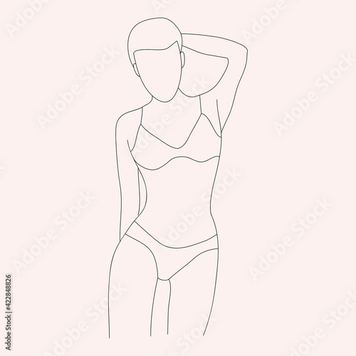 Woman in lingerie in line art style. Vector.