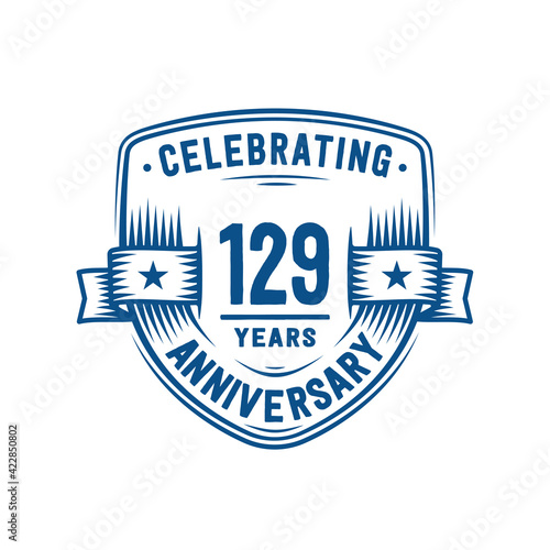 129 years anniversary celebration shield design template. 129th anniversary logo. Vector and illustration. 