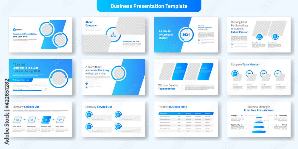 Creative business powerpoint presentation slides template design. Use for  modern keynote presentation background, brochure design, website slider,  landing page, annual report, company profile. Stock Vector | Adobe Stock