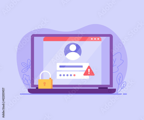 Login page with forgotten password. Concept of forgotten password, key, account access, blocked access, protection, account security. Vector illustration in flat design for web page, landing
