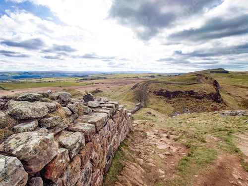 View over Hadrian's Wall in Northumberland, England