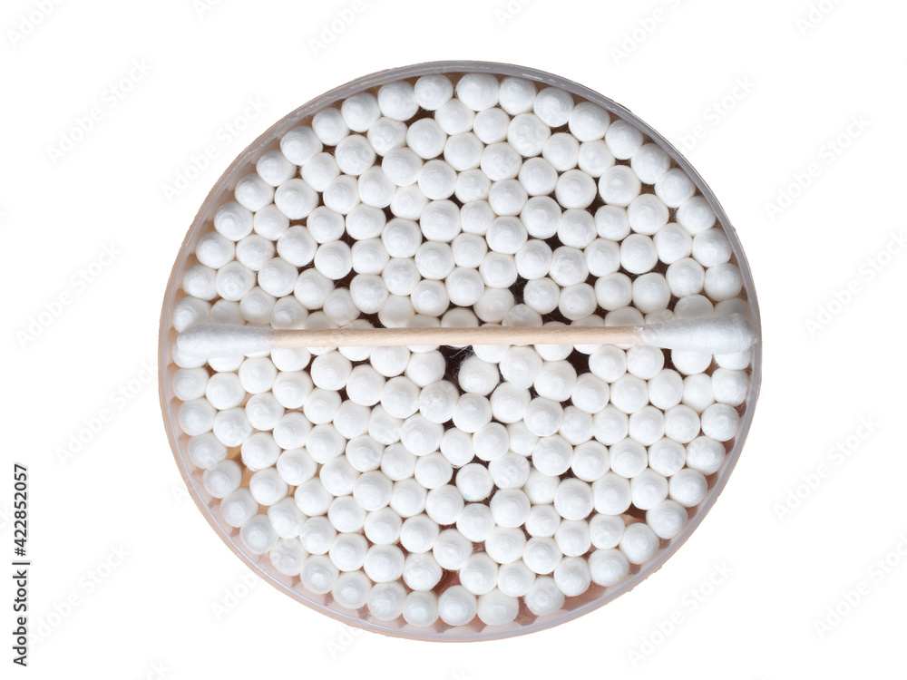 Cotton buds on a white background. Banning from sticks. Cotton buds on a white background. Banning from sticks.