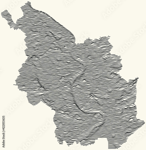 Topographic map of Cologne, Germany with black contour lines on beige background